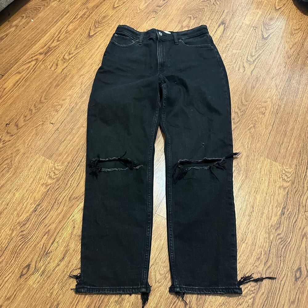 Abercrombie & Fitch black distressed THE MOM HIGH RISE denim jeans size 2 R 26
